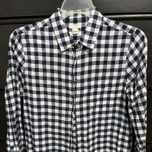 J Crew Navy and White Check Button Down